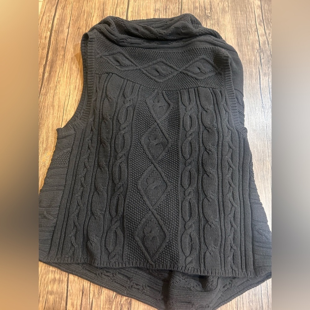 J. Jill Black open front cable knit Waterfall sweater  vest Size Medium Chunky - Picture 5 of 5